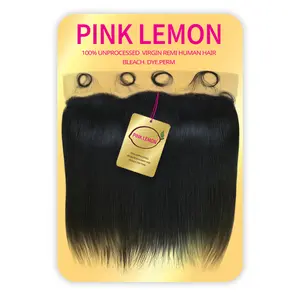 Pink Lemon Unprocessed Virgin Remi Human Hair Weave HD 13X4 Full Lace Closure Straight 12"