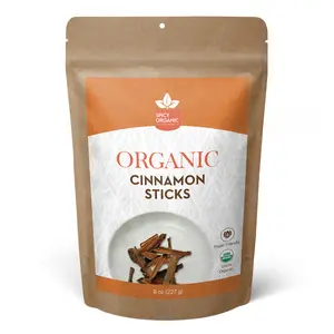 SPICY ORGANIC Cinnamon Sticks - Ceylon Quality, Gluten Free, Non-GMO, and USDA Organic - 50+ Sticks in Bulk - 3.0-Inch Length, Ideal for Cooking, Beverages, or Desserts to Add a Rich, Spicy Aroma - 8 OZ.