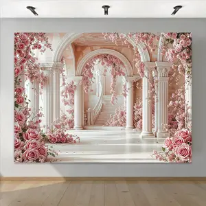 Rose Pattern Wedding Themed Backdrop, 1 Count Romantic Rose Pattern Backdrop, Decorative Banner for Home Living Room Bedroom Wedding Party, Wedding Arch Backdrop