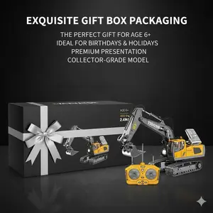 Unisex 3-Piece 2.4G 11-Channel Remote Control Engineering Vehicle Set - RC Excavator Lorries, Bulldozer, Alloy-Plastic Construction, Electric RC Toy Kit for Kids