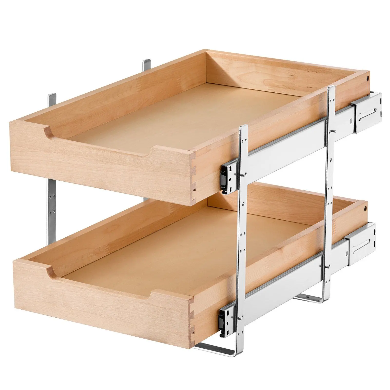 VEVOR 2-Tier Pullout Type Cabinet Organizer, Soft-Close Slide-Out Birch Wood Drawer with 14"W x 21"D Racks
