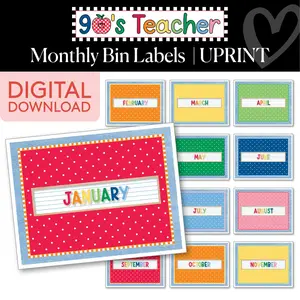Printable Retro Monthly Bin Labels | 90s Teacher
