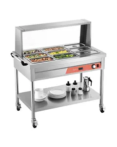 9 X 1/3 Size Pans Commercial Food Warmer Steam Table with Undershelf and Shield, Heavy Duty Stainless Steel Construction for Catering Buffets and Restaurant Kitchens, Tabletop Steam Unit with Removable Drain