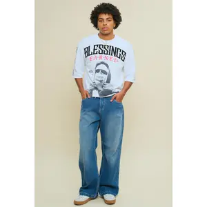 Men's Ultra Baggy Y2K Wide-Leg Denim Jeans - Oversized Classic Fit Mid Waist Below the Ankle Cotton Pants with 32” Inseam & Oversized Back Pocket Streetwear