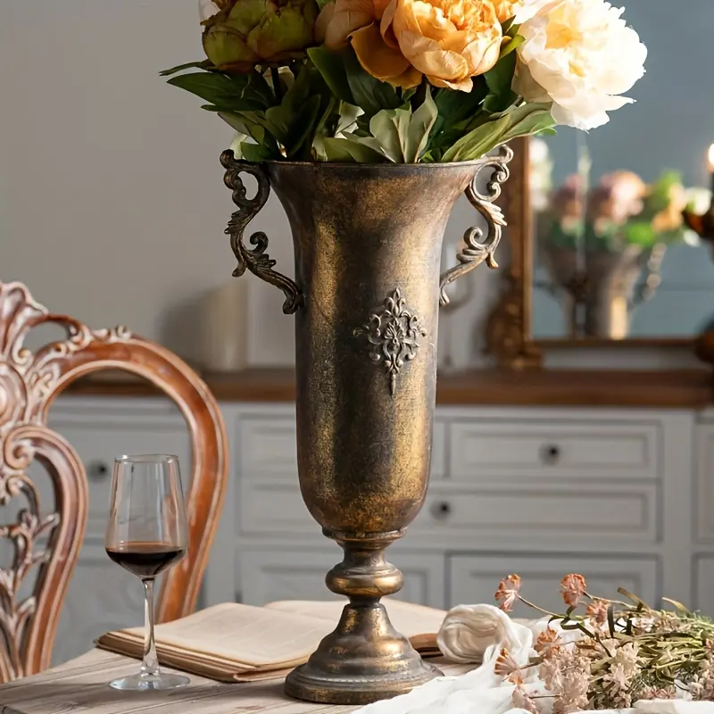 Elegant Vintage Cylinder Iron Metal Vase - Retro Iron Art Decoration Centerpiece, Desk Room Accessory for Living Room, Ideal for Christmas & All Seasons Home Decor Accent
