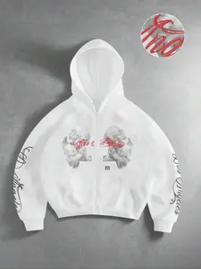 Unisex Street Style Los Angeles Slogan Angel Print Hoodie, Fall & Winter Vintage Graphic Pullover, Y2K Fashion Gift for Men