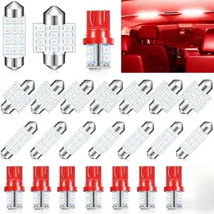 24 LED Interior Car Lights T10 31mm 42mm Dome Map Tail License Plate Light Set For Cars Red