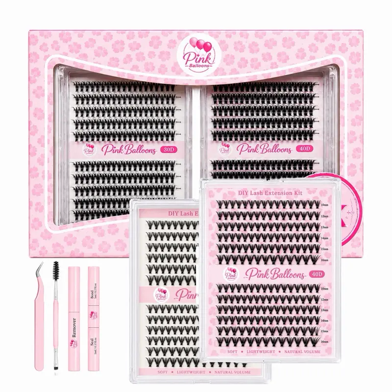 480 PCS (2X) Lash Extension Kit, Trendy 30D+40D Mixed Cluster Lashes, Easy-to-Apply Individual Eyelash Extension Kit, Beginner-Friendly, Best Natural Wispy Lash Gift Set
