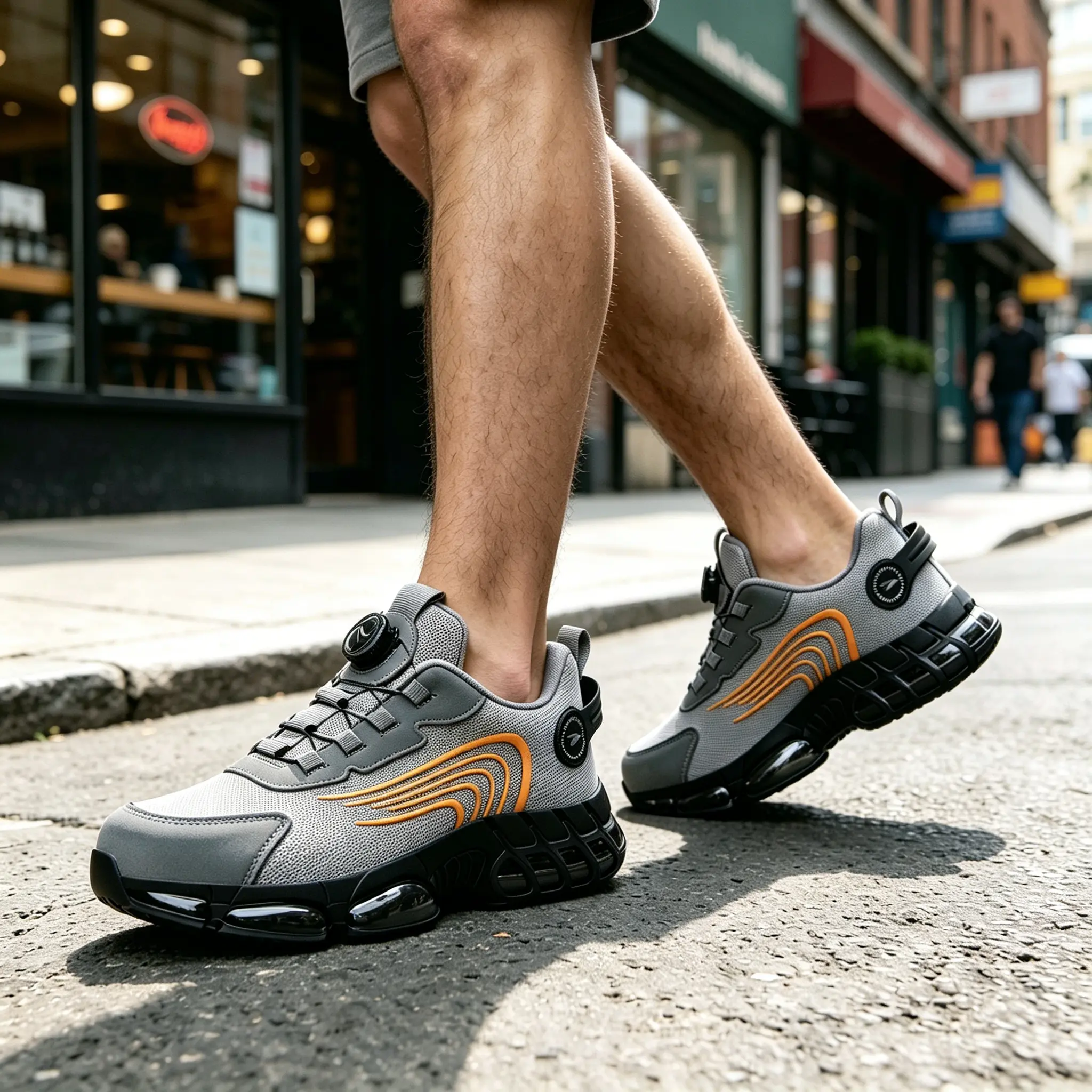Men's Heavy Duty Non-Slip Casual Trainers - Steel Toe Cap, Quick-Lace Rotary Buckle, Flyknit Breathable Upper, Shock-Absorbing Flexible Midsole, Adjustable Size, All-Seasons Industrial Work Shoes with Anti-Slip Support