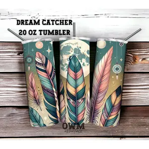 Dreamcatcher 20 oz Skinny Tumbler with Straw - Stainless Steel, Eco-Friendly, Reusable Metal Straw - Lid Drink Drinkware Water Bottles