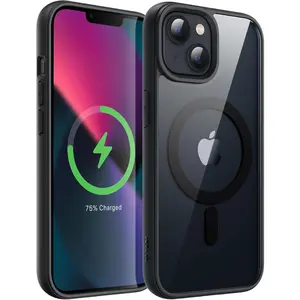 Magnetic Case for iPhone 14 & 13 Compatible with MagSafe Anti-Drop Protection Ultra-Clear Translucent Matte Shockproof Cover for iPhone 16 & 17 Black