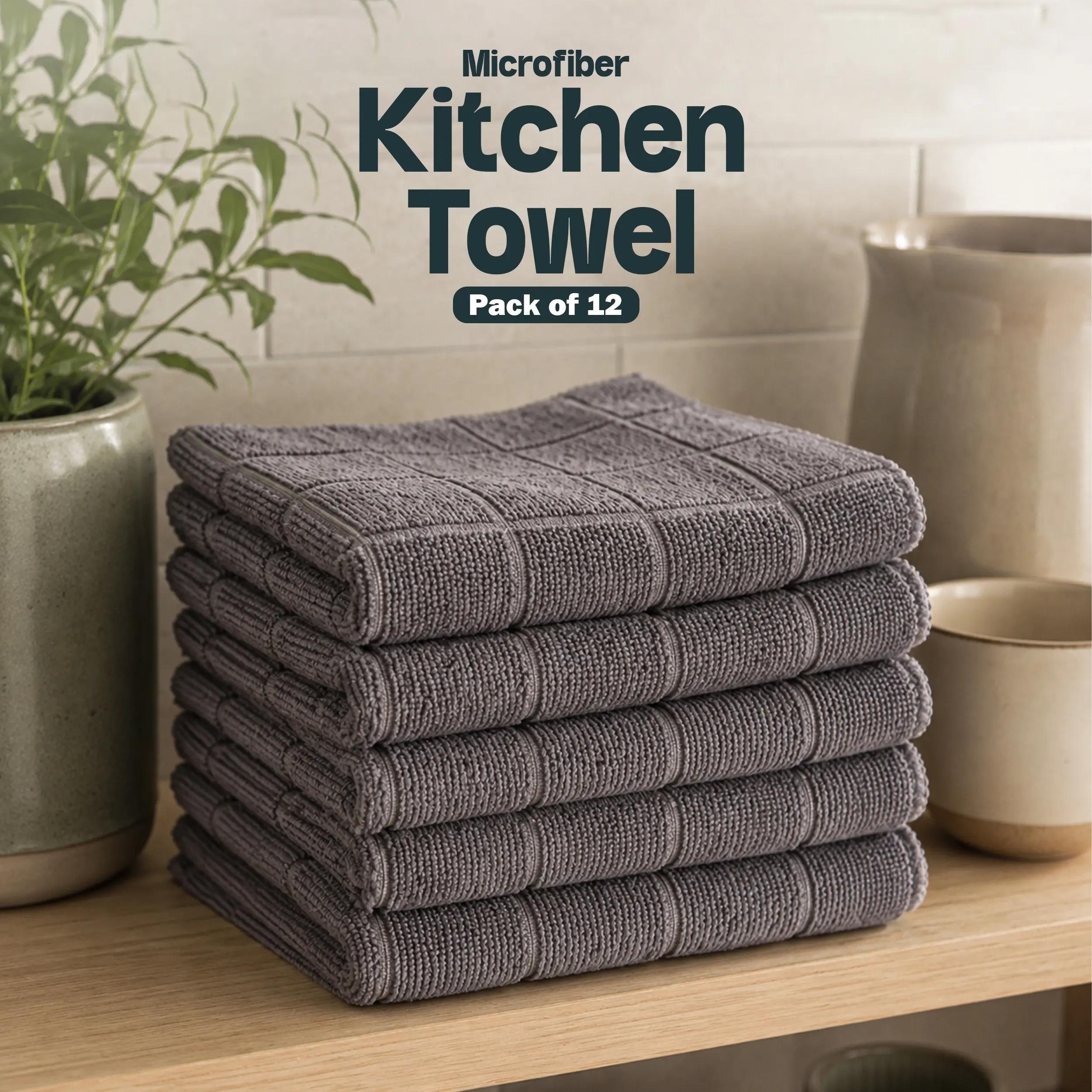 Kichly Towels 12 Pack Wash Cloths Set, 12 by 12 Inches, Highly Absorbent and Super Soft Microfiber Fingertip Towels, Multi-Purpose Washcloths for Bathroom, Kitchen, Hotel, Spa, and Gym (Grey)