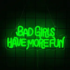 Bad Girls Have More Fun Neon Sign Red Happy Halloween Neon Sign LED Wall Decor Hanging Light for Bedroom Living Room Bar Office USB Powered Spooky Scary Youth Holiday Party Gift
