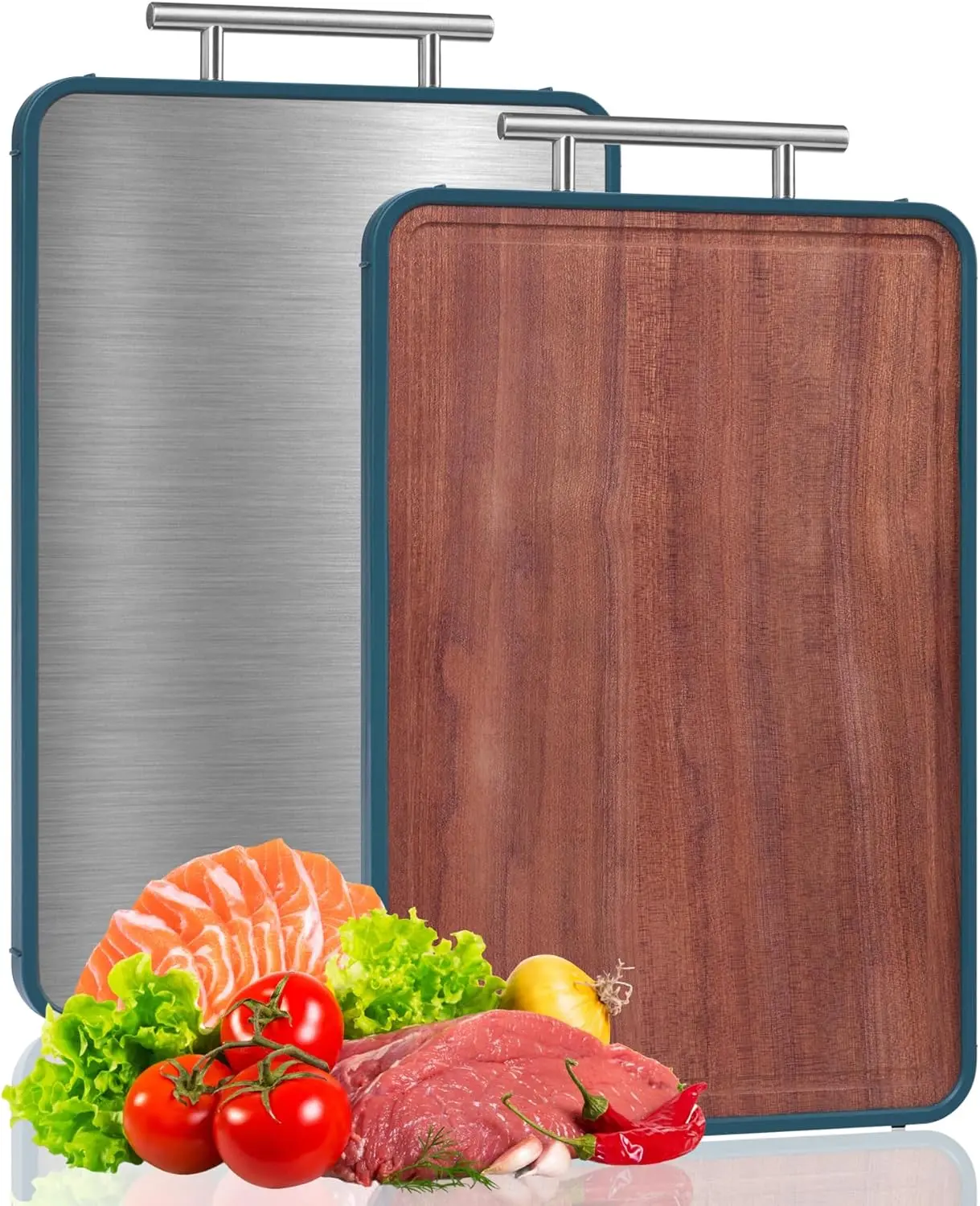 Stainless Steel Cutting Board for Kitchen, Cutting Board Double Sided Food Grade, Pure Stainless Steel/Ebony, Easy to Clean Large Size 16”×12” (Stainless Steel & Ebony)