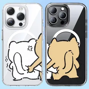 Funny Butt-Grabbing Matching Couple Design Clear MagSafe Compatible Phone Case & Paired Card Holder Wallet - for iPhone 16 Pro Max & Samsung Galaxy S24 Magnetic Shockproof Cover