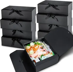 15 PCS Gift Boxes with Lids for Presents, 10.6 x 7.8 x 3.1 Inches Black Bridesmaid Proposal Boxes with Ribbons for Wedding, Birthday, Party and Bride Shower Packaging