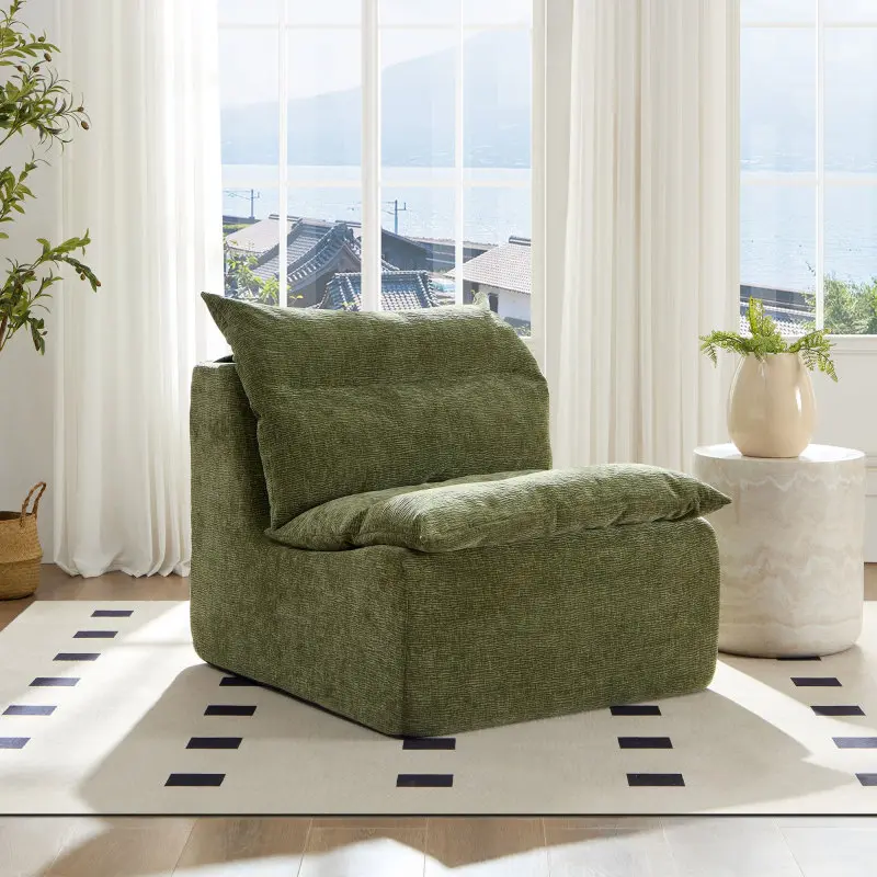 Bellemave High-Density Armless Single-Seat Lounge Chair - Body-Friendly Comfy Indoor Lounger, Green Polyester Backrest Lazy Floor Seat, Contemporary Luxurious Accent Furniture for Living Room, Bedroom, Lounge Chairs, Body-Friendly Chairs