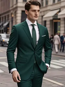 2pcs Men's Solid Color Navy Blue/Black/Gray/Beige/White/Charcoal Suit Set - Exquisite Suits Tailored Jacket & Trousers with Peak Lapels, Non-Stretch All-Season Formal & Business Casual Attire, Regular Fit Matching Outfits, Hand Wash or Dry Clean