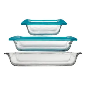Libbey Baker’s Premium 5 Piece Glass Baking Dish Set, Stackable Casserole Dish with Lid Set, Baking Glassware for Casseroles, Lasagna, Brownies
