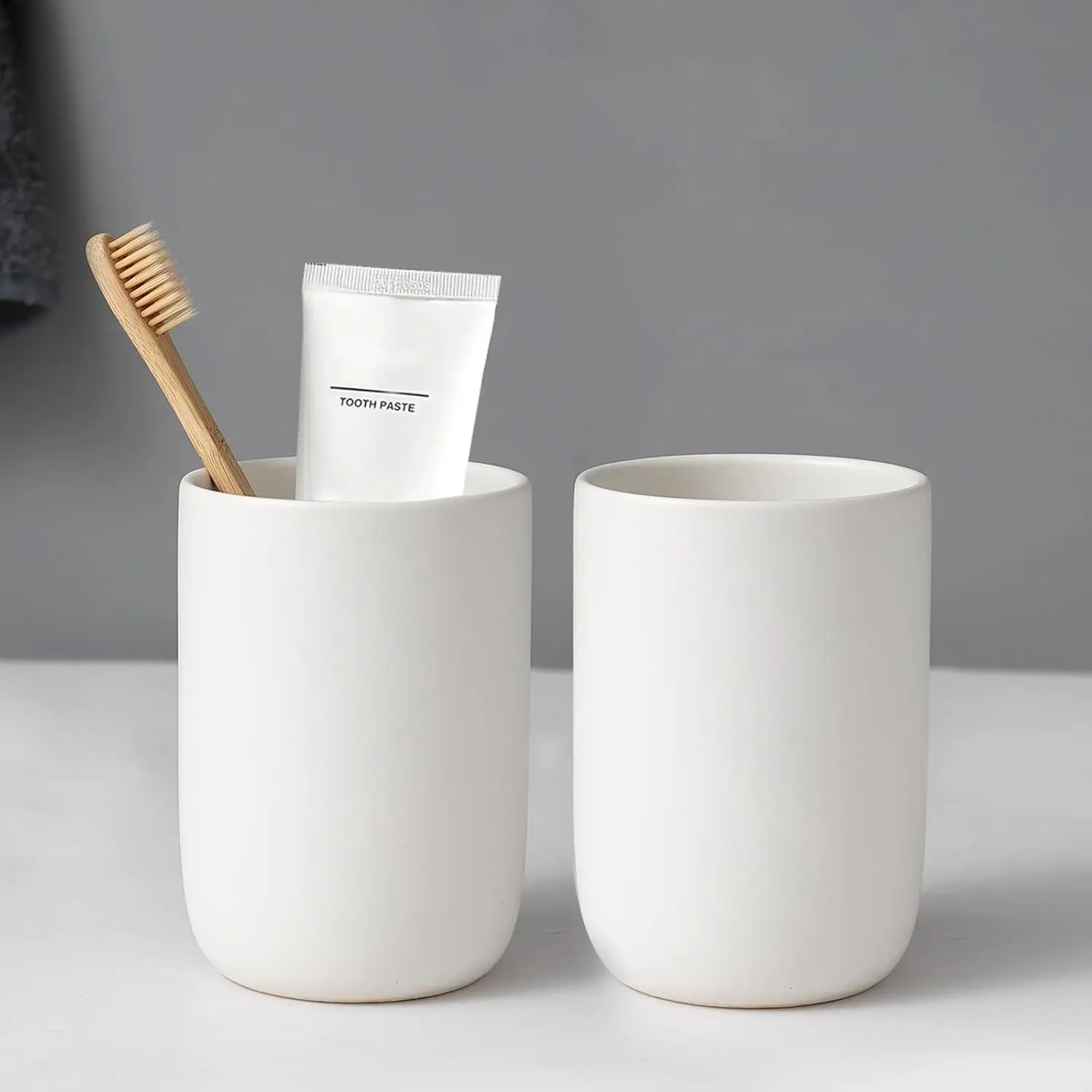 Holders for Bathrooms - 2 Cups Ceramic   Holders Set, White Bathroom Tumbler Cups   Mouthwash Cup, Bathroom Counter Organizer