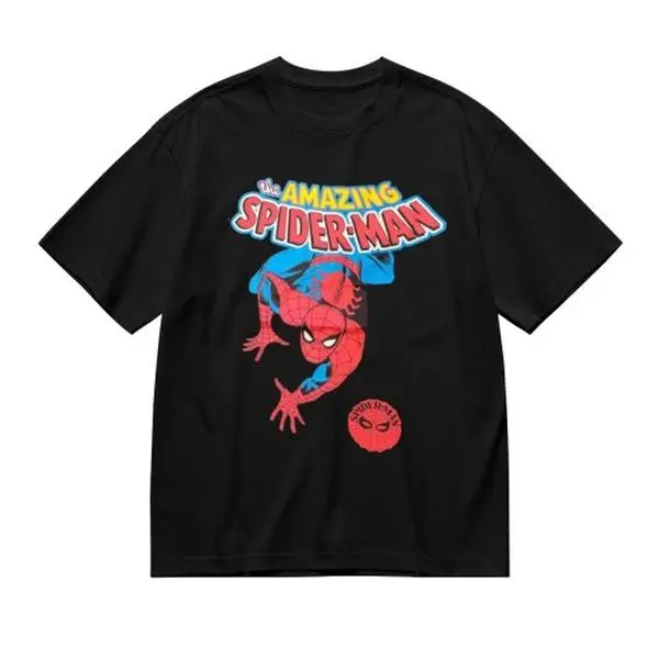 Marvel Spider-Man Graphic T-Shirt, Cotton Crew Neck Short Sleeve Streetwear Tee With Classic Web Print, Comfort All-Match Fashion Top For Men Women Teens