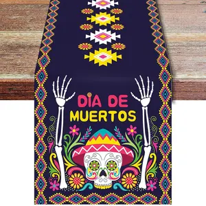 Day of The  Table Runner, Dia De Los Muertos Decorations, Sugar Skull Table Cloths for Altar Kitcken Dining Room  Decor, Mexican Festival Party Supplies (70.8" x 13.8")