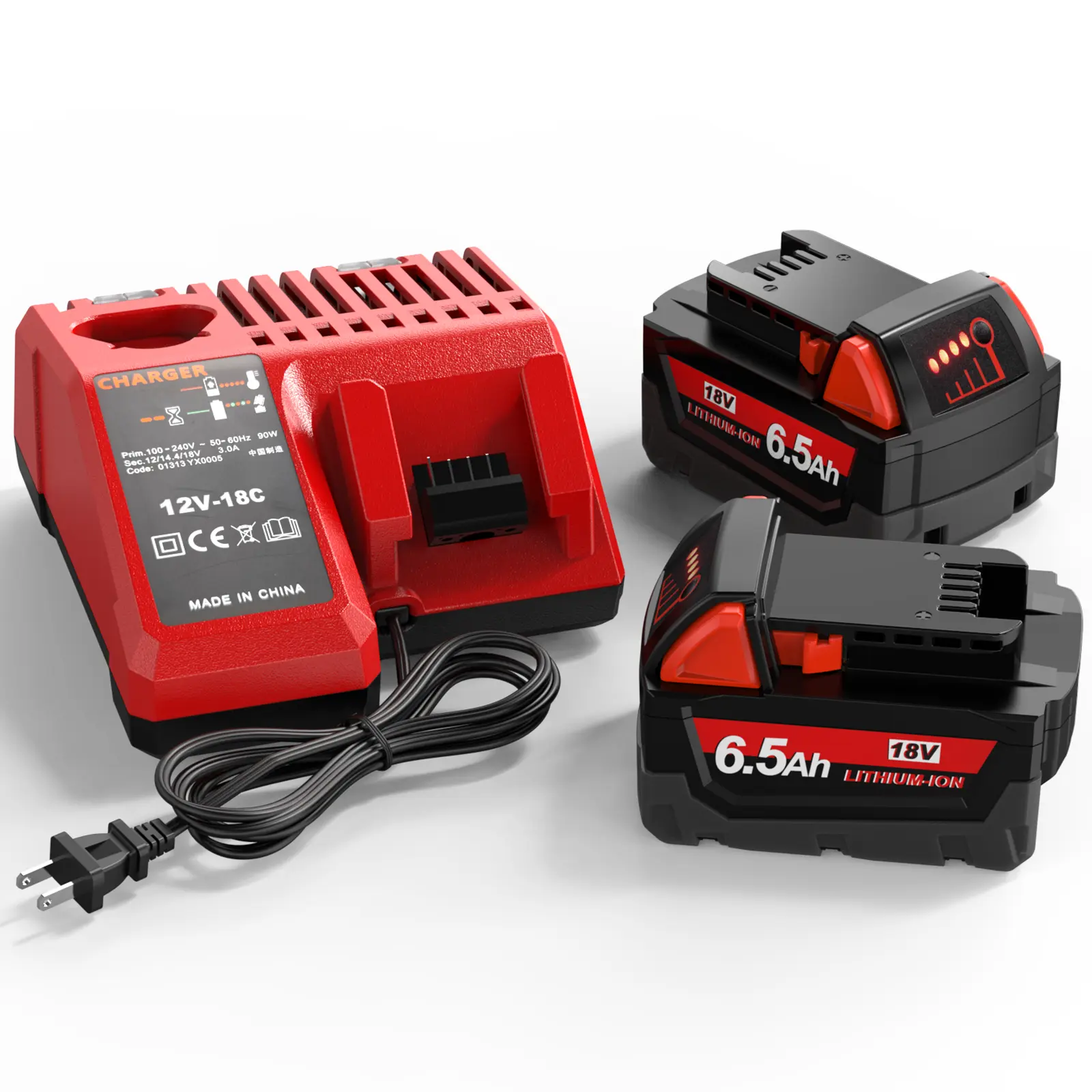 Dual Battery Charger Replace for MK-18 Milwaukee 6.5A Rapid Lithium Charger to Charge 12V-18V XC Lithium-ion Battery(Comes with two 6.5A batteries)