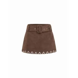 Cider Suede Low Rise A-line Mini Skirt With Belt