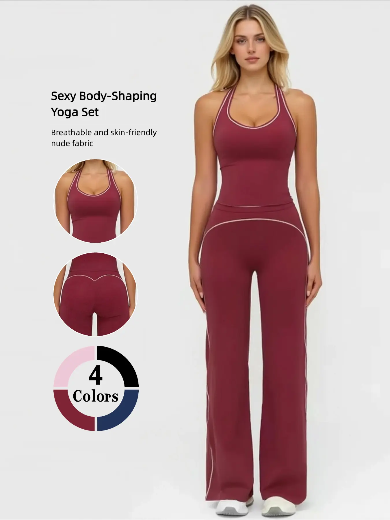 Women’s 2-Piece Workout Set, Contrast Compression Tank Top with Tummy Control High-Waisted Bell Bottom Flare Leggings, Breathable Sport Outfit for Yoga, Running & Daily Athleisure