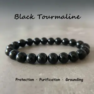 LOVSKAYA Unisex Multi-Size Natural Black Tourmaline Crystal Bead Bracelet - High-Quality Protection, Healing Accessory for Energy Balance, Grounding, Stress & Anxiety Relief, Mental Clarity, Positive Energy Gift tiktokshopspringglowup Fashionable