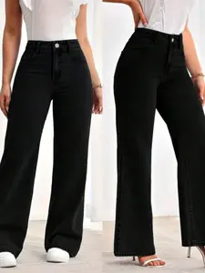Women's Solid Pocket High Waist Pants, Elegant Fashion Casual Trousers for Daily Outdoor Wear, Women's Bottoms for All Seasons