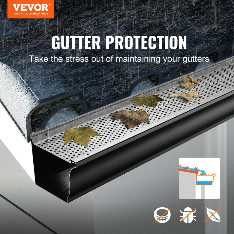 VEVOR Gutter Guard, TikTokShopBlackFriday, 5 inch Width, Aluminum Leaf Filter DIY Gutter Cover, 26 PCS 104 ft Total Length, 0.157'' Hole Diameter & 0.02'' Thick Raptor Gutter Guards Fits Any Roof or Gutter Type