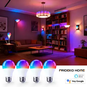 FRIDEKO HOME Christmas Smart Light Bulbs, Color Changing Light Bulb,Smart Away Mode， Works with Alexa and Google Assistant,16 Million Colors RGB,WiFi & App & Bluetooth LED Light Bulbs, Music Sync, A19 E26,800 Lumens,