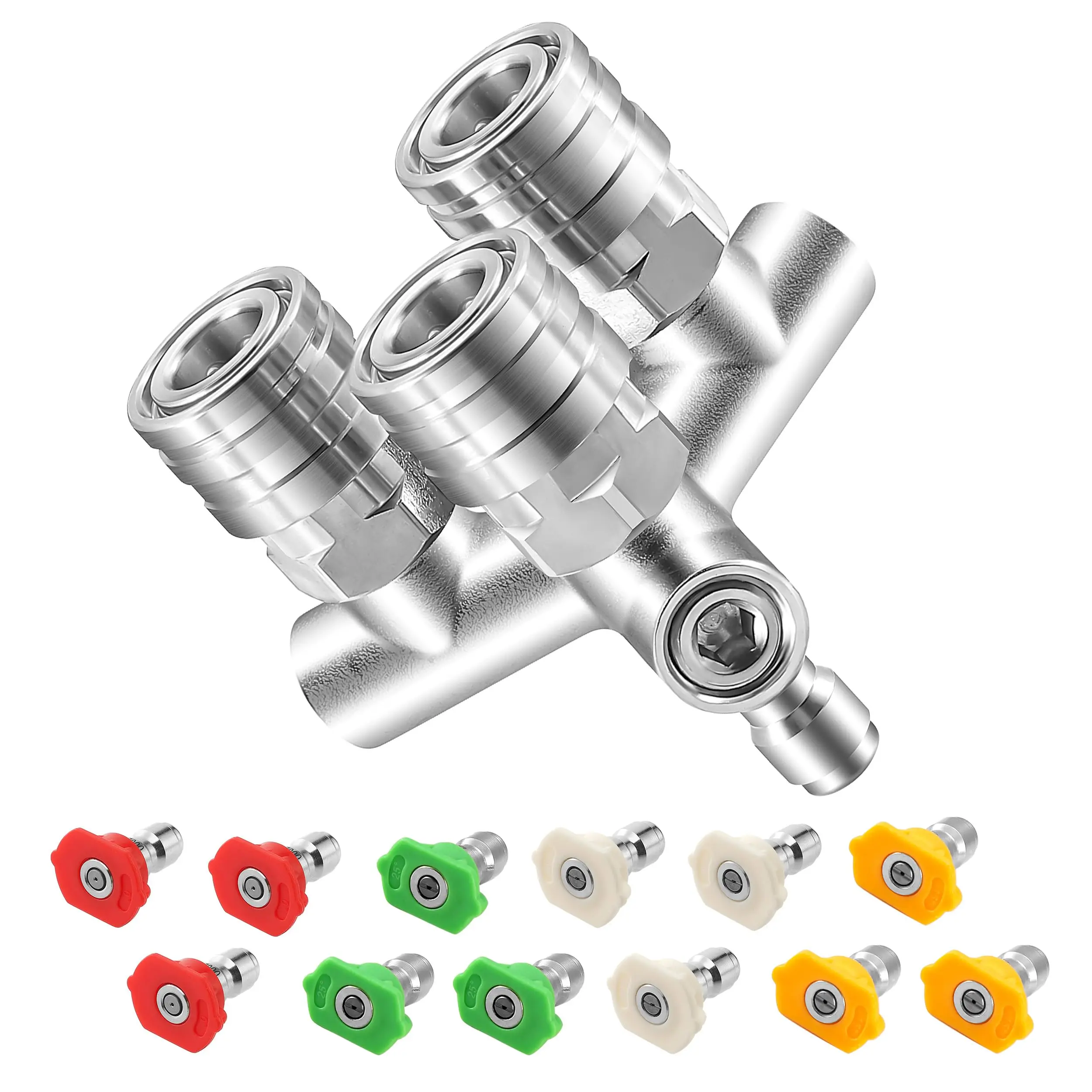 EZALOR 3-in-1 Stainless Steel Pressure Washer Nozzle Set, Corrosion-Resistant 5000 PSI High-Power Tips, 12PCS 0/15/25/40 Degree Wide Spray Nozzles, 1/4 Inch Quick Connect for Car Washing, Father's Day Gift