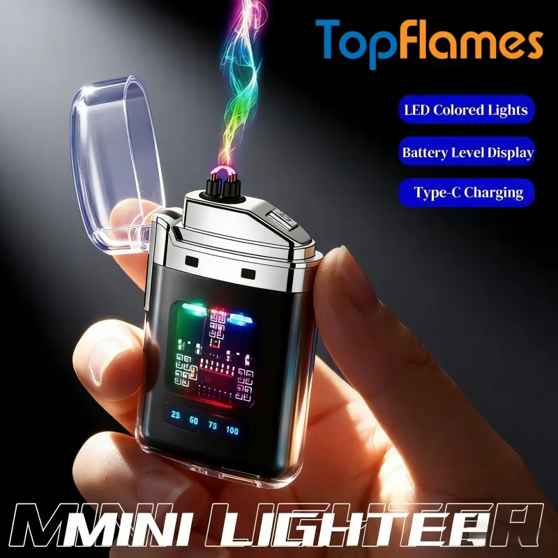 Electric Pulse Plasma Lighter, Transparent Shell Dual Arc Lighter, Type-C Fast Charging, LED Power Display, Outdoor Windproof Portable Lighter, Suitable For Candles, Camping, Survival And Outdoor Activities, Gift For Boyfriends