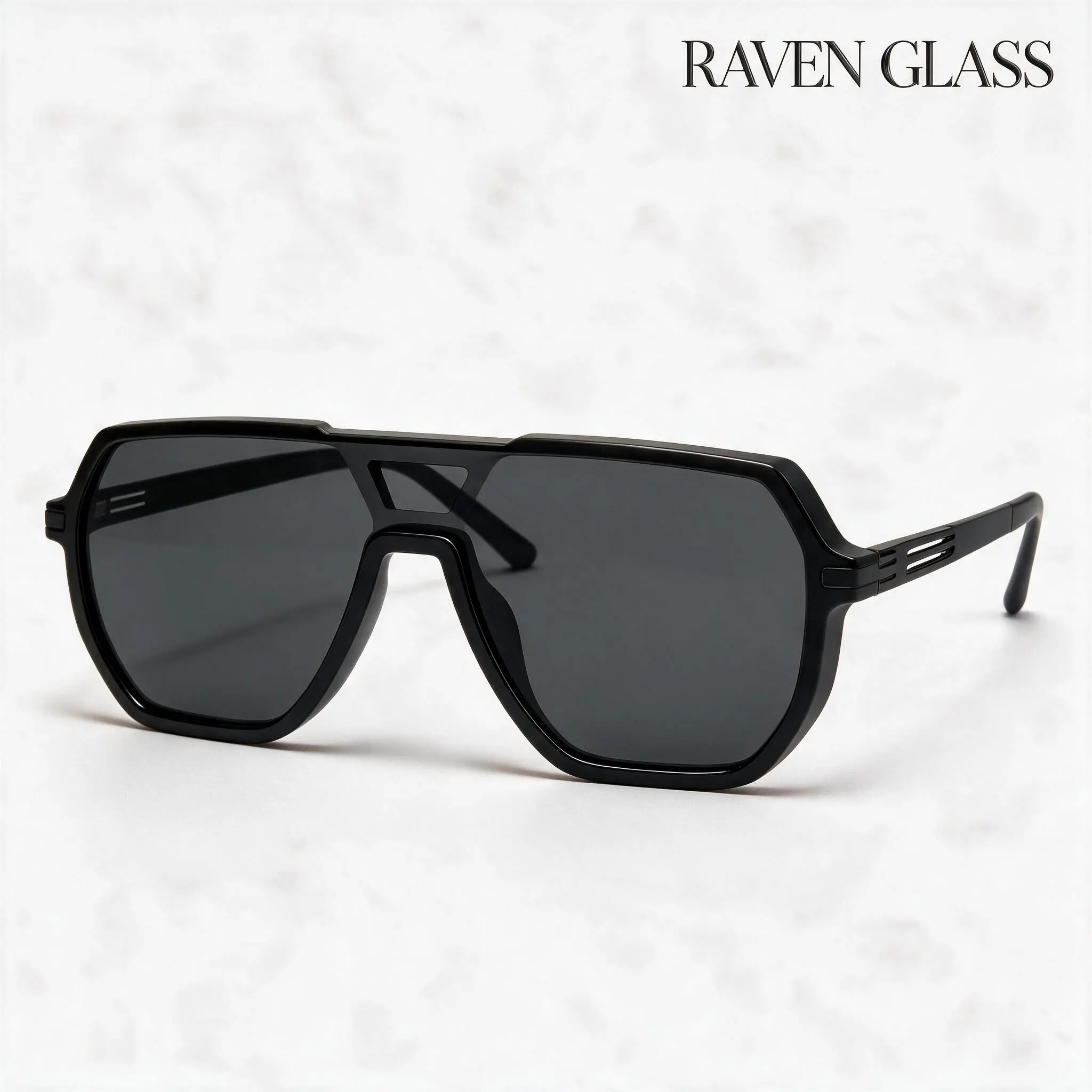RAVEN Men's Black Polarized Sunglasses - Retro Full-Rim Rectangle Statement Frame, Stainless Steel Double Bridge, Photochromic TAC Colorshift Lenses, UV400 Protection, Carabiner Included, Unisex for Driving & Women,cyber glasses gift set