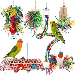6PCS Parrot Playset, Shredded Paper, Rattan Ball Bird Toy, Exercise Pet Bird Toy with Parrot Bird Cage Additions, Woven Rattan Ball with Strip of Paper, Budgie Parakeet Toy