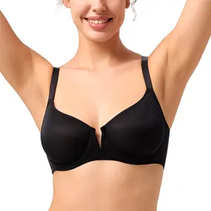 HSlA Starry Lite Soft Sheer Mesh Demi Plunge Bra Unlined Balconette with Adjustable Straps Sexy Non-Padded Underwired Bra for Petite & Small Bust (A-DD Cups)