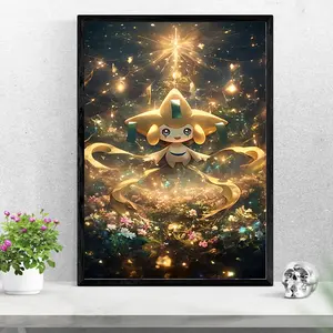 Jirachi Surrounded by Glowing Flowers, Pokémon, Anime Poster, Home Decor, Wall Art