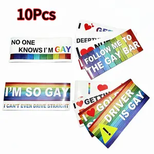 10 Pcs Magnetic Funny LGBT Stickers Rainbow Car Prank Accessories for Truck Vehicle Luggage Refrigerator Waterproof Durable Reusable