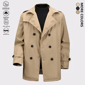 Men's mid length windbreaker jacket, solid color double breasted loose casual business style lapel jacket, lightweight and comfortable multifunctional long sleeved jacket, suitable for daily commuting and outdoor travel in spring and autumn