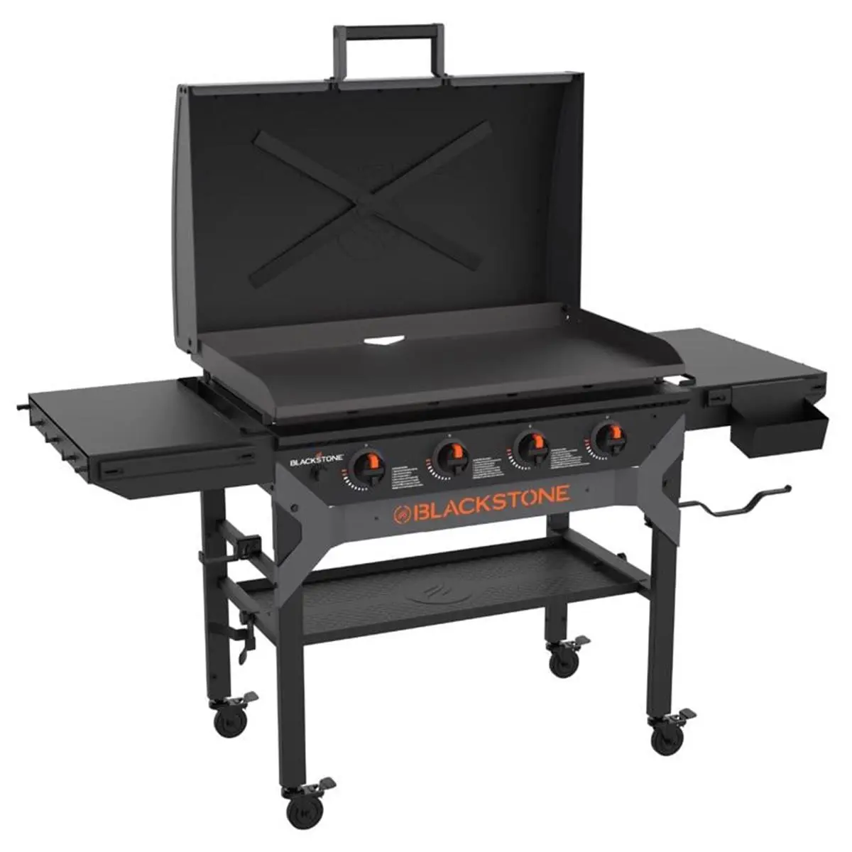 Blackstone 8093917 Iron Forged 4-Burner Liquid Propane Outdoor Griddle with Hood, Black, Grill, Blackstone Grill, Hooded Grill