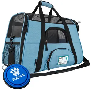 Petami Airline Approved Pet Carrier for Cat, Soft Sided Dog Carrier for Small Dogs, Cat Travel Supplies Accessories for Indoor Cats, Ventilated Pet Carrying Bag Medium Large Kitten Puppy, Large Blue PetAmi