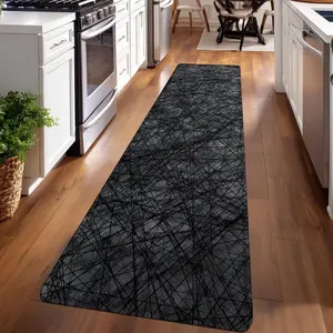 1PC， Black and White Messy Lines Patterned strip rugs, home décor, bathroom mats, entryway mats, bathroom non-slip mats, indoor entrance rugs, bedroom bedside mats, kitchen mats, hallway rugs, flannel sponge rugs, hallway runner rugs