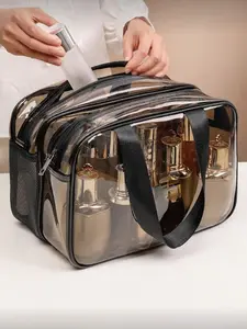 PVC Vanity Makeup Organizer Bag for Travel, Transparent Cosmetic Case with Zipper, Versatile Toiletries Storage, Perfect for Beach & Gifts