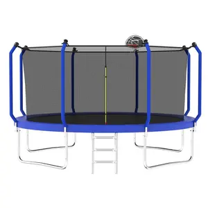 BLUE PLAYGROUND REGULAR TRAMPOLINE WITH LADDER&BASKETBALL HOOP