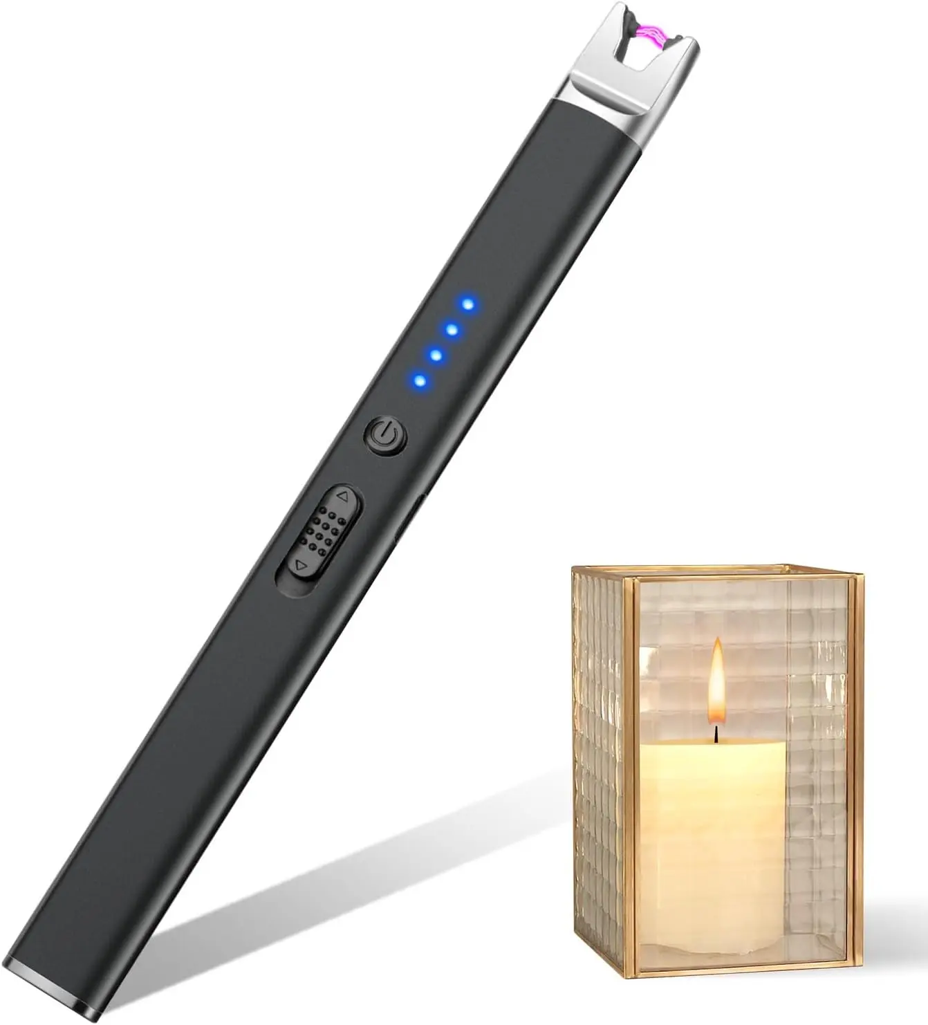 Candle Lighter Electric USB Rechargeable Plasma Arc Lighter with Safety Lock, Windproof Flameless Long Lighters for Candle, Grill, BBQ, Camping, Gas Stoves