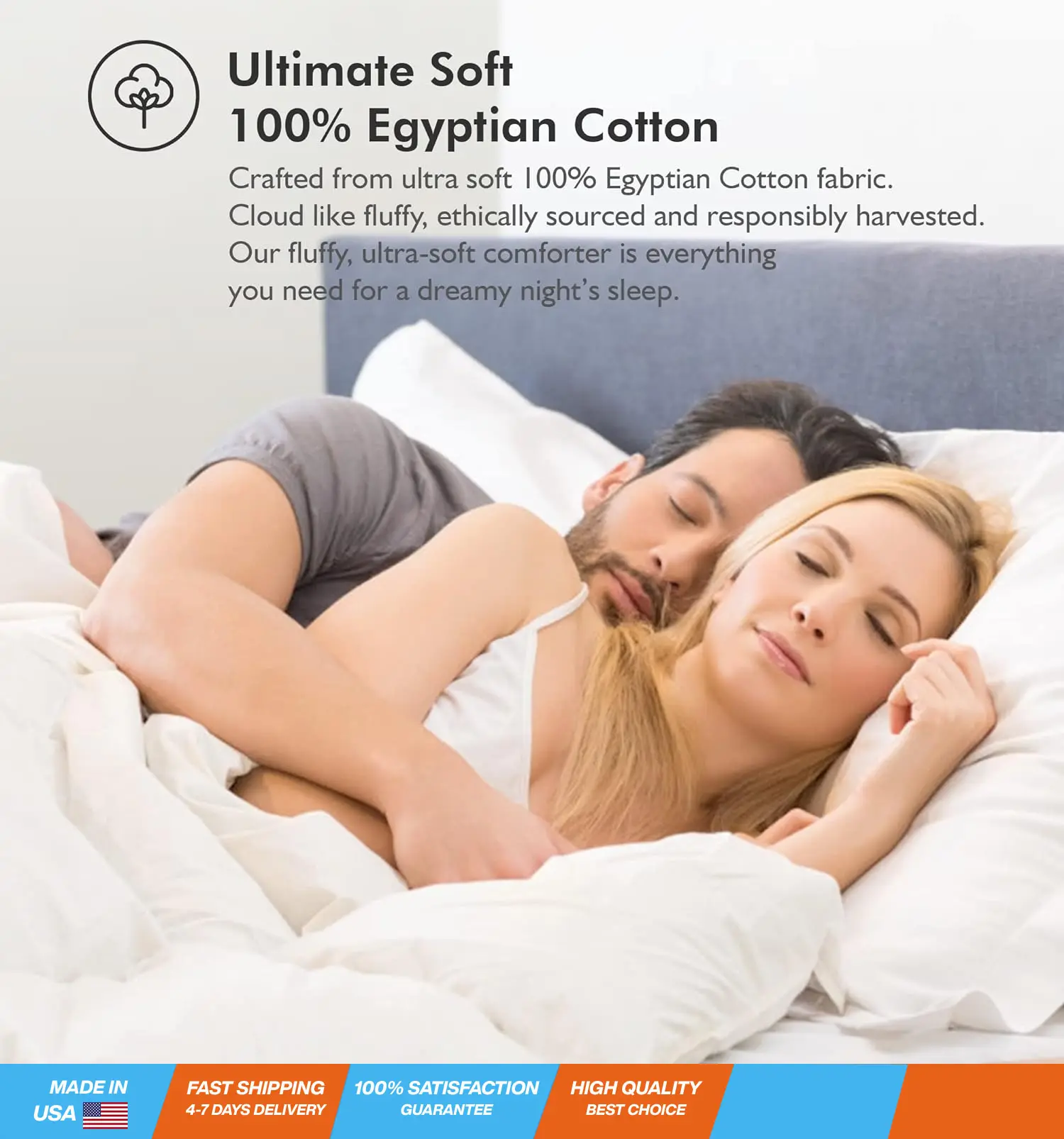 Queen Size Goose Down Feather Comforter Down Feather Fiber Duvet 100% Egyptian Cotton Cover - Baffle Box Design - 48oz Fill Weight - Full - Solid White