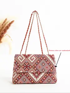 Bohemian Print Shoulder Bag, Women's Crossbody Bag, Adjustable Strap, Two-Way Use, Beach Vacation Commute Essential, Vintage Shoulder Bag