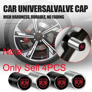 4Pcs Car Styling, Vehicle Exterior Decoration, 3D Aluminum Alloy Logo Emblem Badge Wheel Tire Valve Stem Caps Dust Cover Wheel Protection Accessories For Dodge Ram 1500 SRT SXT Caliber Challenger Durango Charger Easy Installation